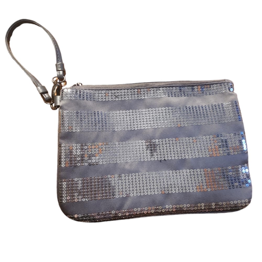 Bath & Body Works Bag Wristlet Makeup Sequence Gray Silver Womens